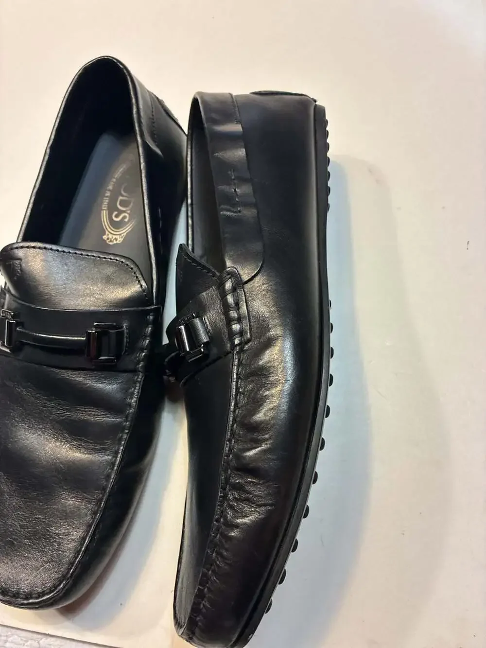 Tod's Black Leather Logo-Embossed Metal Bit Driving Loafers